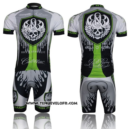 2013 Maillot Ciclismo Rock Racing Noir et Vert Manches Courtes et Cuissard